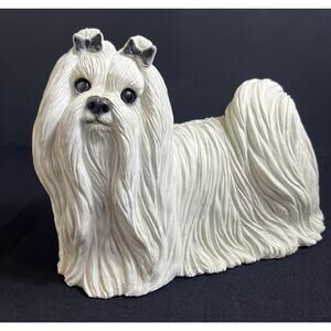 Vintage 1987 Sandicast Maltese Dog Figurine Sandra Brue Sculpture USA